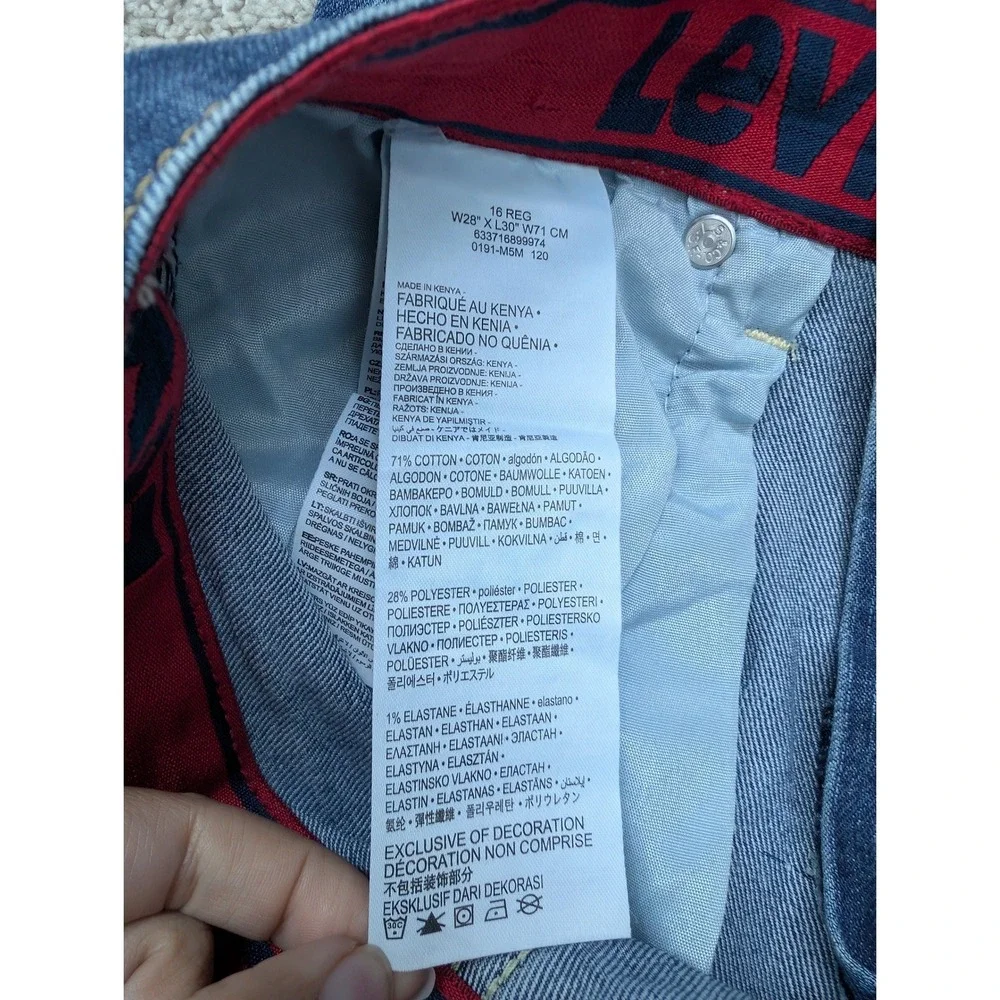 Levi's 511 Slim Jeans Boys Size 16 Reg W28 L30 Cotton Blue Logo Waistband